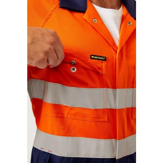 Picture of WorkCraft, Hi Vis Two Tone Cotton Drill Coveralls Industrial Laundry Reflective Tape